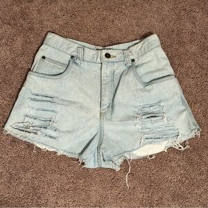 Light Blue Distressed High Waisted Denim Shorts